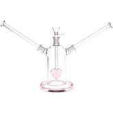 Date Night Heart Perc Dual Neck Glass Water Pipe - 7" / 14mm F - Discreet Smoker